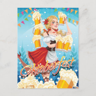 Festive Oktoberfest in rood met bier Briefkaart