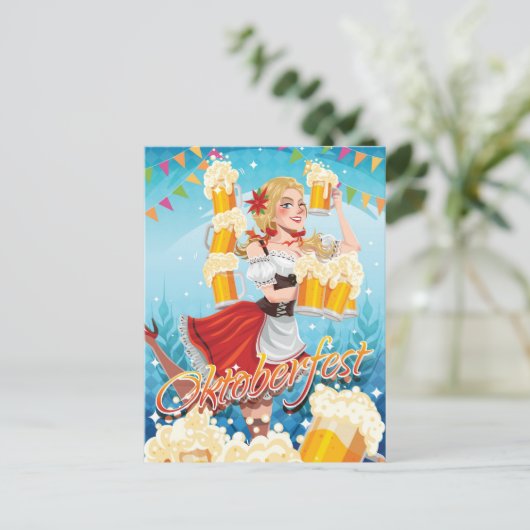 Festive Oktoberfest in rood met bier Briefkaart (Staand voorkant)