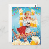 Festive Oktoberfest in rood met bier Briefkaart (Voorkant / Achterkant)