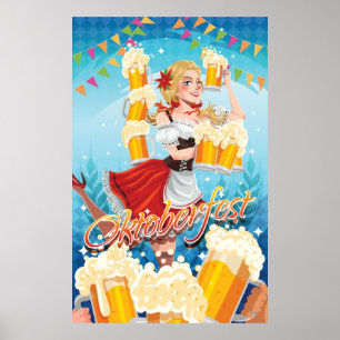 Festive Oktoberfest in rood met bier Poster