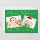 Festive Ons eerste kerstgoud 2-fotofeestdag Feestdagenkaart (Voorkant)