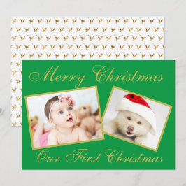 Festive Ons eerste kerstgoud 2-fotofeestdag Feestdagenkaart