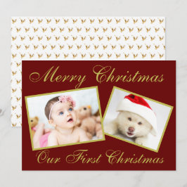 Festive Ons eerste kerstgoud 2-fotofeestdag Feestdagenkaart