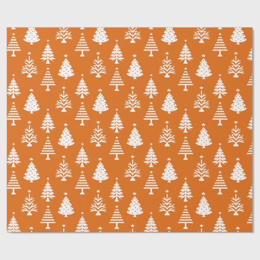Festive Orange and White Christmas Tree Pattern Cadeaupapier (Vlak)