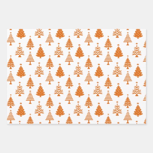 Festive Orange and White Christmas Tree Pattern Inpakpapier Vel (Voorkant 2)