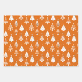 Festive Orange and White Christmas Tree Pattern Inpakpapier Vel