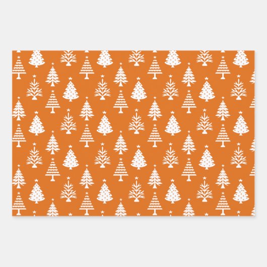 Festive Orange and White Christmas Tree Pattern Inpakpapier Vel (Voorkant)