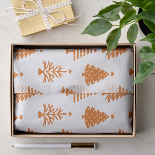Festive Orange and White Christmas Tree Pattern Tissuepapier (Geschenk)
