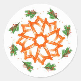 Festive Orange Floral Christmas Ronde Sticker