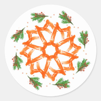 Festive Orange Floral Christmas Ronde Sticker