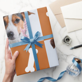 Festive Oranje Dog Botten Foto met kerstmis Cadeaupapier