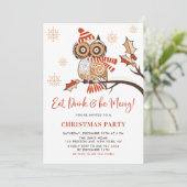 Festive Oranje Owl Botanical Kerstparty Kaart (Staand voorkant)
