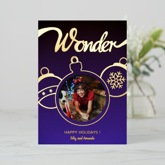 Festive Ornaments Photo Gold Folie Feestdagenkaart (Staand Voorkant)