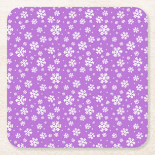 Festive Paars and White Winter Snowflakes Pattern Kartonnen Onderzetters