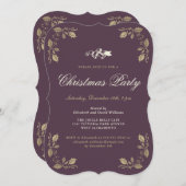 Festive Paars Gold kerstfeestdag Kaart (Voorkant / Achterkant)