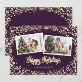 Festive Paars Twinkle Lights Stars Foto Feestdagenkaart (Voorkant / Achterkant)
