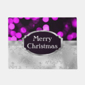 Festive Paarse Bokeh & Silver Glitter Kerstmis Deurmat (Voorkant)
