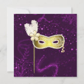Festive Paarse Custom Masquerade Ball Invitation Kaart (Achterkant)