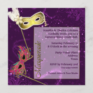 Festive Paarse Custom Masquerade Ball Invitation Kaart