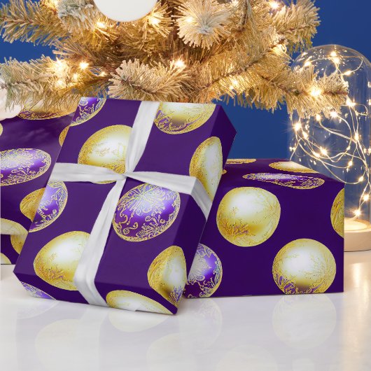 Festive Paarse- en gouden kerstversieringen Cadeaupapier (Feestdagen)