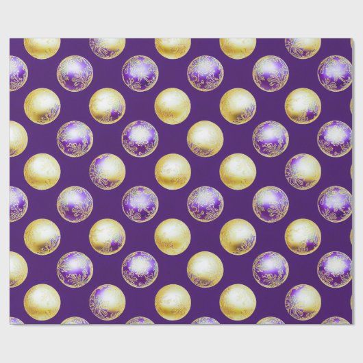 Festive Paarse- en gouden kerstversieringen Cadeaupapier (Vlak)