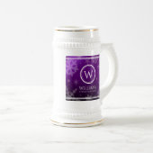 Festive Paarse Folie Snowflakes Monogram Naam Bierpul (Voorkant rechts)