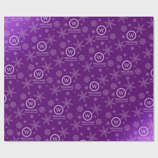 Festive Paarse Folie Snowflakes Monogram Naam Cadeaupapier (Vlak)