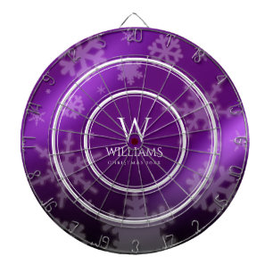Festive Paarse Folie Snowflakes Monogram Naam Dartbord