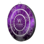 Festive Paarse Folie Snowflakes Monogram Naam Dartbord (Voorkant Rechts)