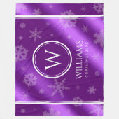 Festive Paarse Folie Snowflakes Monogram Naam Fleece Deken (Voorkant)
