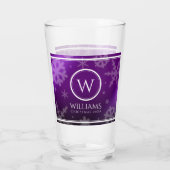 Festive Paarse Folie Snowflakes Monogram Naam Glas (Achterkant)