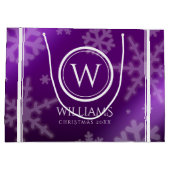 Festive Paarse Folie Snowflakes Monogram Naam Groot Cadeauzakje (Achterkant)