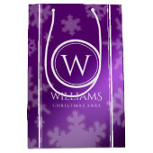 Festive Paarse Folie Snowflakes Monogram Naam Medium Cadeauzakje (Voorkant)