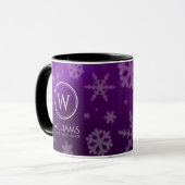 Festive Paarse Folie Snowflakes Monogram Naam Mok (Voorkant links)