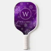 Festive Paarse Folie Snowflakes Monogram Naam Pickleball Paddle (Voorkant)