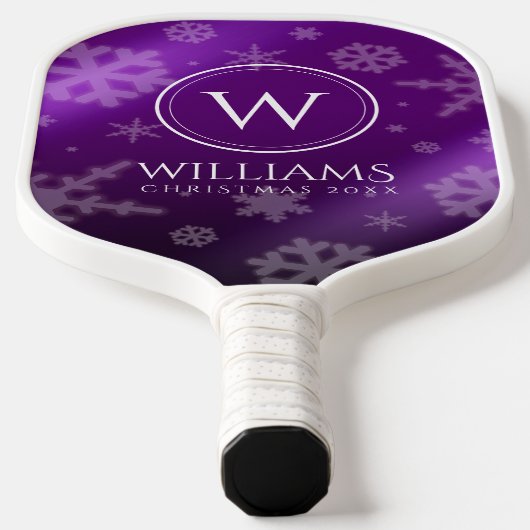 Festive Paarse Folie Snowflakes Monogram Naam Pickleball Paddle (Laagn)