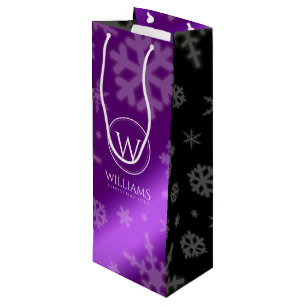 Festive Paarse Folie Snowflakes Monogram Naam Wijn Cadeautas