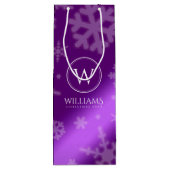 Festive Paarse Folie Snowflakes Monogram Naam Wijn Cadeautas (Achterkant)