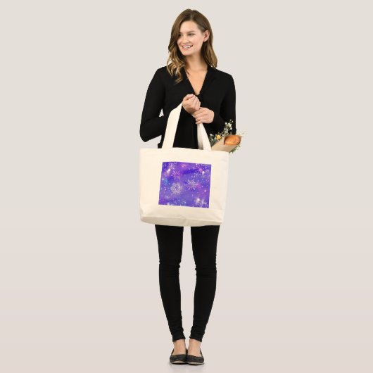 Festive Paarse Snowflake Stars kerstfeest Grote Tote Bag (Voorkant (model))