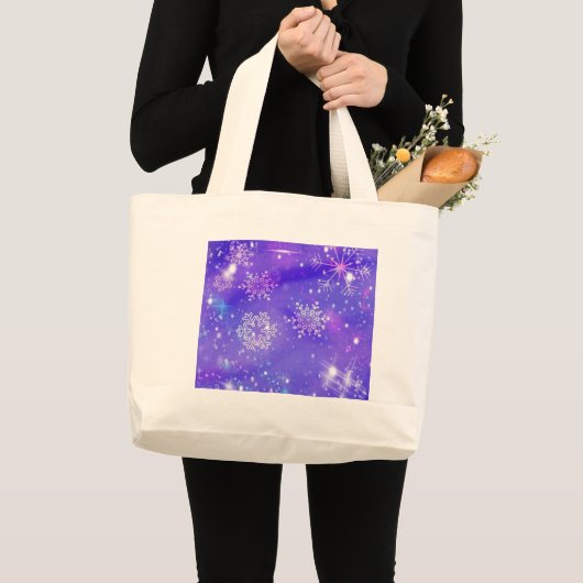 Festive Paarse Snowflake Stars kerstfeest Grote Tote Bag (Voorkant (product))
