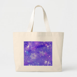 Festive Paarse Snowflake Stars kerstfeest Grote Tote Bag