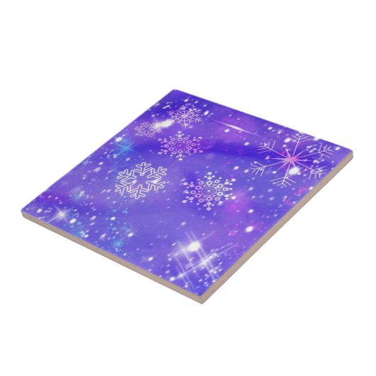 Festive Paarse Snowflake Stars kerstfeest Tegeltje (Zijkant)