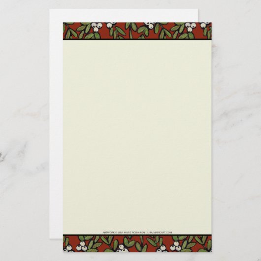 Festive Painted Mistletoe on Red Stationery Briefpapier (Voorkant / Achterkant)