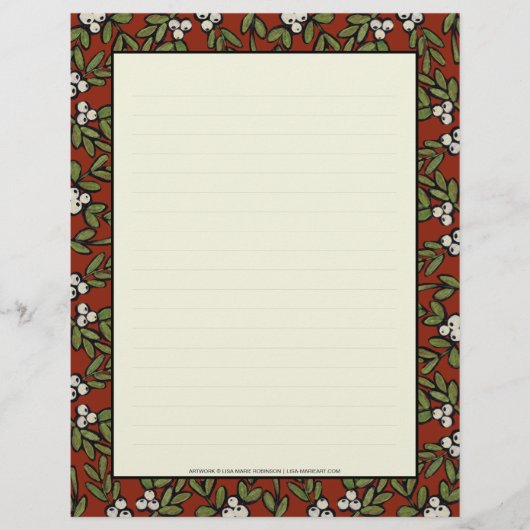 Festive Painted Mistletoe op Red Letterhead Briefhoofd Ontwerp (Voorkant)