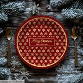 Festive Paper Plates Red Gold Christmas Snowflakes Papieren Bordje