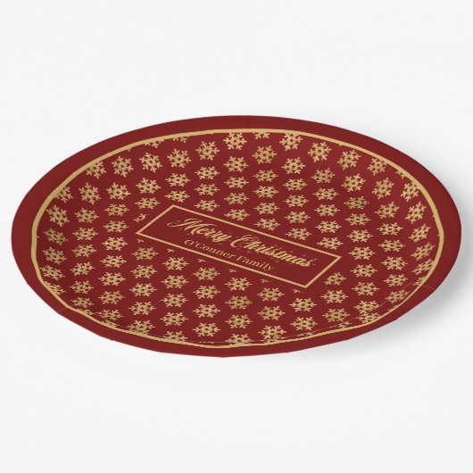 Festive Paper Plates Red Gold Christmas Snowflakes Papieren Bordje (Gekanteld)
