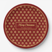 Festive Paper Plates Red Gold Christmas Snowflakes Papieren Bordje (Voorkant)
