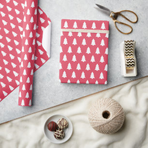 Festive Paradise Pink White kerstboompatroon Cadeaupapier