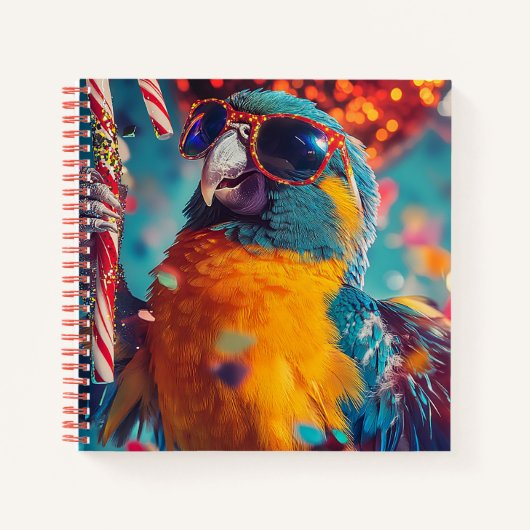 Festive Parrot with Sunglasses  Notitieboek (Voorkant)
