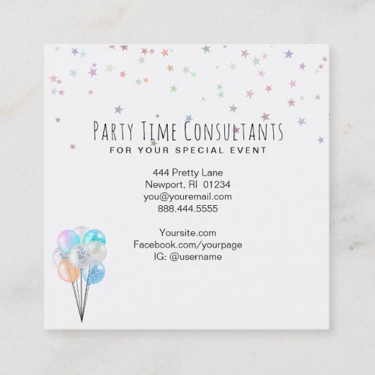 *~* Festive Party Balloons Rainbow Event Planner   Vierkante Visitekaartje (Achterkant)